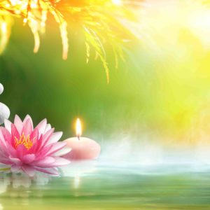 Spa still life - Stack Of Stones With Candle and Lotus In Pond